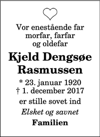 Dødsannoncen for Kjeld Dengsøe Rasmussen - Vodskov
