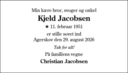 Dødsannoncen for Kjeld Jacobsen - Agerskov