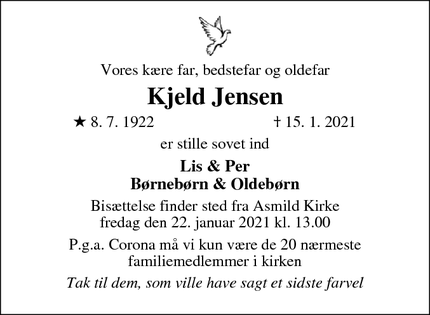 Dødsannoncen for Kjeld Jensen - Viborg