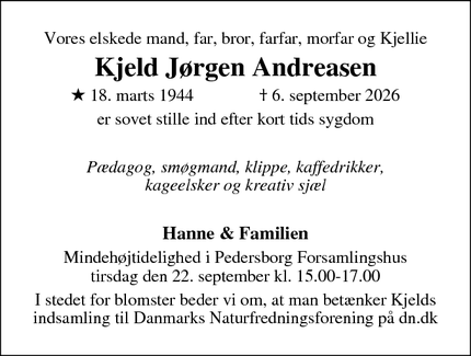 Dødsannoncen for Kjeld J&oslash;rgen Andreasen - Valby, København