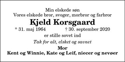 Dødsannoncen for Kjeld Korsgaard - Sennels