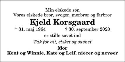 Dødsannoncen for Kjeld Korsgaard - Sennels
