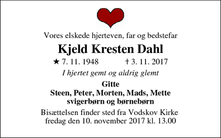 Dødsannoncen for Kjeld Kresten Dahl - Nibe