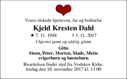 Dødsannoncen for Kjeld Kresten Dahl - Nibe