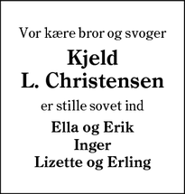 Dødsannoncen for Kjeld
L. Christensen - Esbjerg