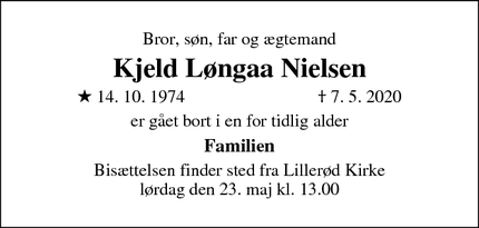 Dødsannoncen for Kjeld Løngaa Nielsen - Frederiksværk