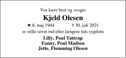 Dødsannoncen for Kjeld Olesen - Roslev
