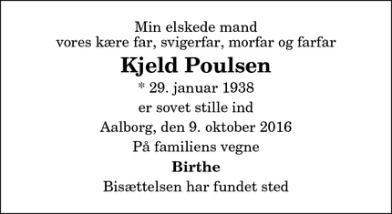 Dødsannoncen for Kjeld Poulsen - Aalborg