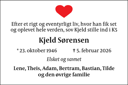 Dødsannoncen for Kjeld S&oslash;rensen - København SV