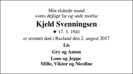Dødsannoncen for Kjeld Svenningsen - Egå