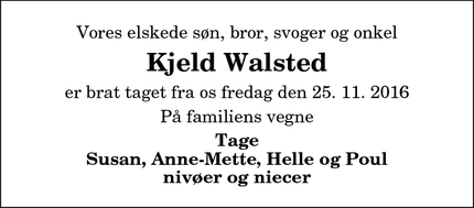 Dødsannoncen for Kjeld Walsted - aalborg