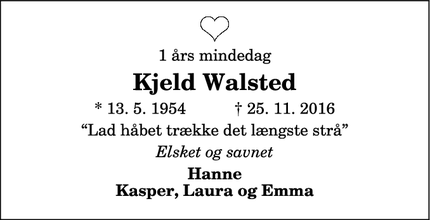 Dødsannoncen for Kjeld Walsted - Aalborg