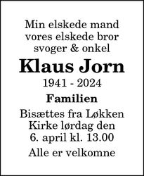 Dødsannoncen for Klaus Jorn - brønshøj