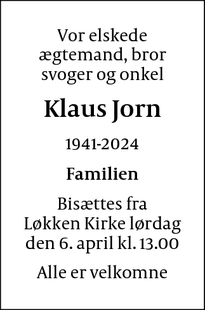Dødsannoncen for Klaus Jorn - Løkken