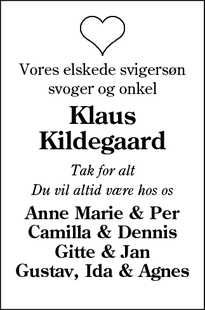 Dødsannoncen for Klaus Kildegaard - Tistrup