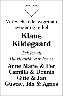 Dødsannoncen for Klaus Kildegaard - Tistrup