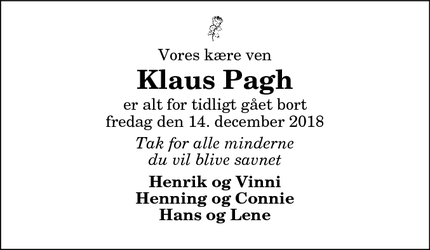 Dødsannoncen for Klaus Pagh - Hobro