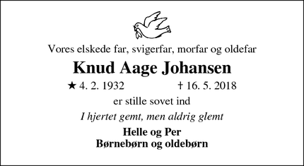 Dødsannoncen for Knud Aage Johansen - Spodsbjerg