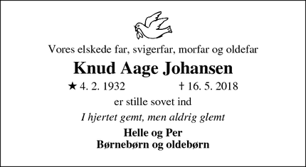 Dødsannoncen for Knud Aage Johansen - Spodsbjerg