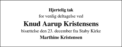 Taksigelsen for Knud Aarup Kristensens - Staby
