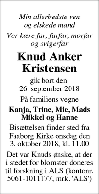 Dødsannoncen for Knud Anker Kristensen - Fåborg