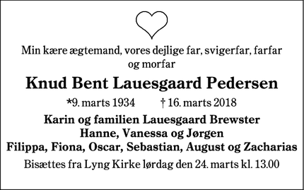 Dødsannoncen for Knud Bent Lauesgaard Pedersen - Kolding