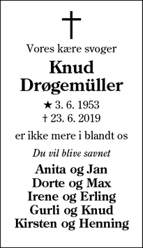 Dødsannoncen for Knud Drøgemüller - Esbjerg