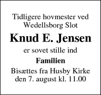 Dødsannoncen for Knud E. Jensen - Faaborg