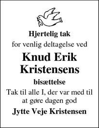 Dødsannoncen for Knud Erik Kristensens - Risskov