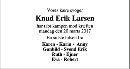 Dødsannoncen for Knud Erik Larsen - Ikast