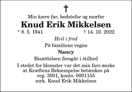 Dødsannoncen for Knud Erik Mikkelsen - Løgstør