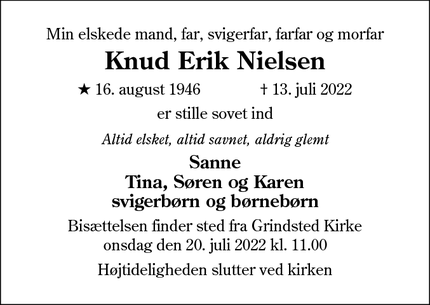 Dødsannoncen for Knud Erik Nielsen - Grindsted