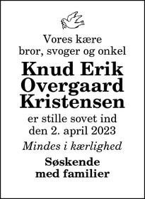 Dødsannoncen for Knud Erik
Overgaard
Kristensen - Thisted
