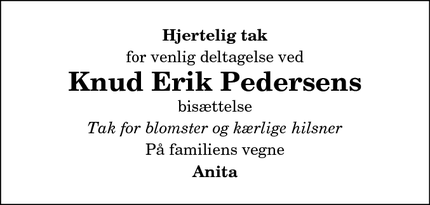 Taksigelsen for Knud Erik Pedersens - Hirtshals