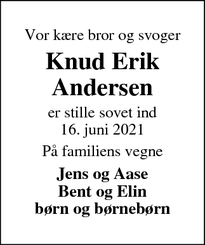 Dødsannoncen for Knud Erik
Andersen - Holstebro