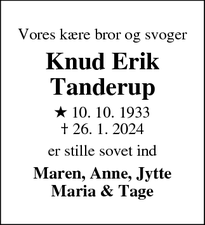 Dødsannoncen for Knud Erik
Tanderup - Holstebro