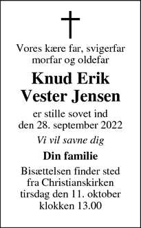 Dødsannoncen for Knud Erik
Vester Jensen - Nørre Aaby
