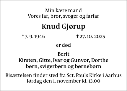 Dødsannoncen for Knud Gjørup - Århus