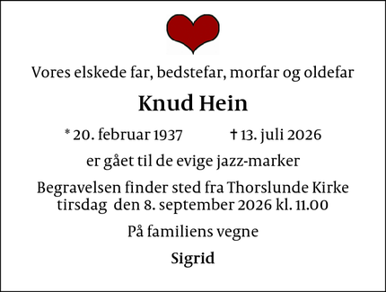 Dødsannoncen for Knud Hein - Vamdrup