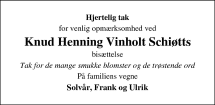 Taksigelsen for Knud Henning Vinholt Schiøtts - Roskilde