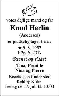 Dødsannoncen for Knud Herlin - Keldby