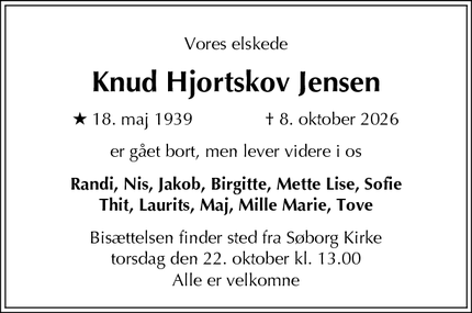 Dødsannoncen for Knud Hjortskov Jensen - Søborg