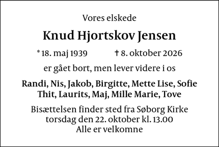 Dødsannoncen for Knud Hjortskov Jensen - Søborg