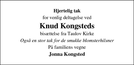 Taksigelsen for Knud Kongsteds - Fredericia (Skærbæk)