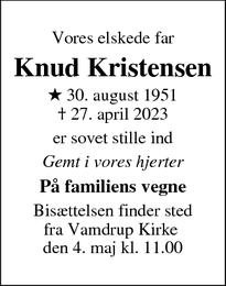 Dødsannoncen for Knud Kristensen - Vamdrup 