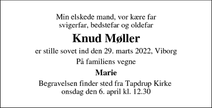 Dødsannoncen for Knud Møllers - Bjerringbro