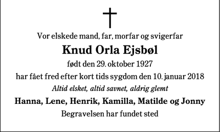 Dødsannoncen for Knud Orla Ejsbøl - Esbjerg