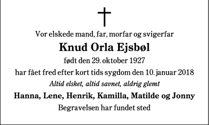 Dødsannoncen for Knud Orla Ejsbøl - Esbjerg