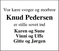 Dødsannoncen for Knud Pedersen - Thorning