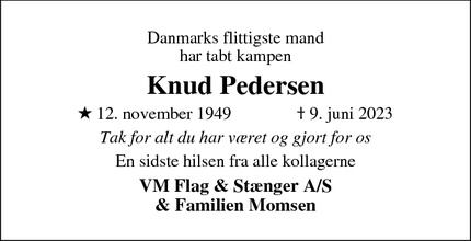 Dødsannoncen for Knud Pedersen - Brørup